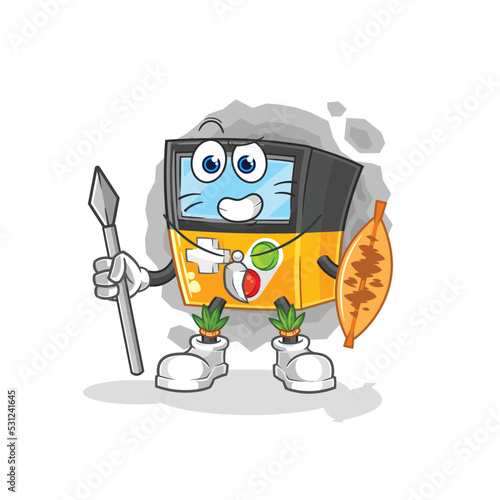 gameboy african tribal fighter mascot. cartoon vector