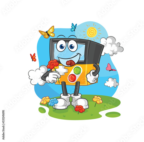gameboy pick flowers in spring. character vector