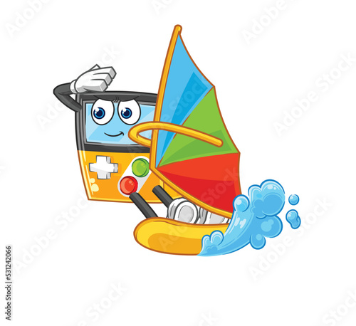 gameboy windsurfing character. mascot vector