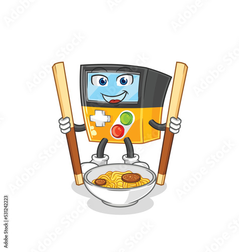 gameboy eat noodle cartoon. character mascot vector