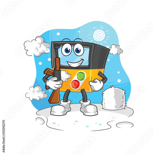 gameboy soldier in winter. character mascot vector