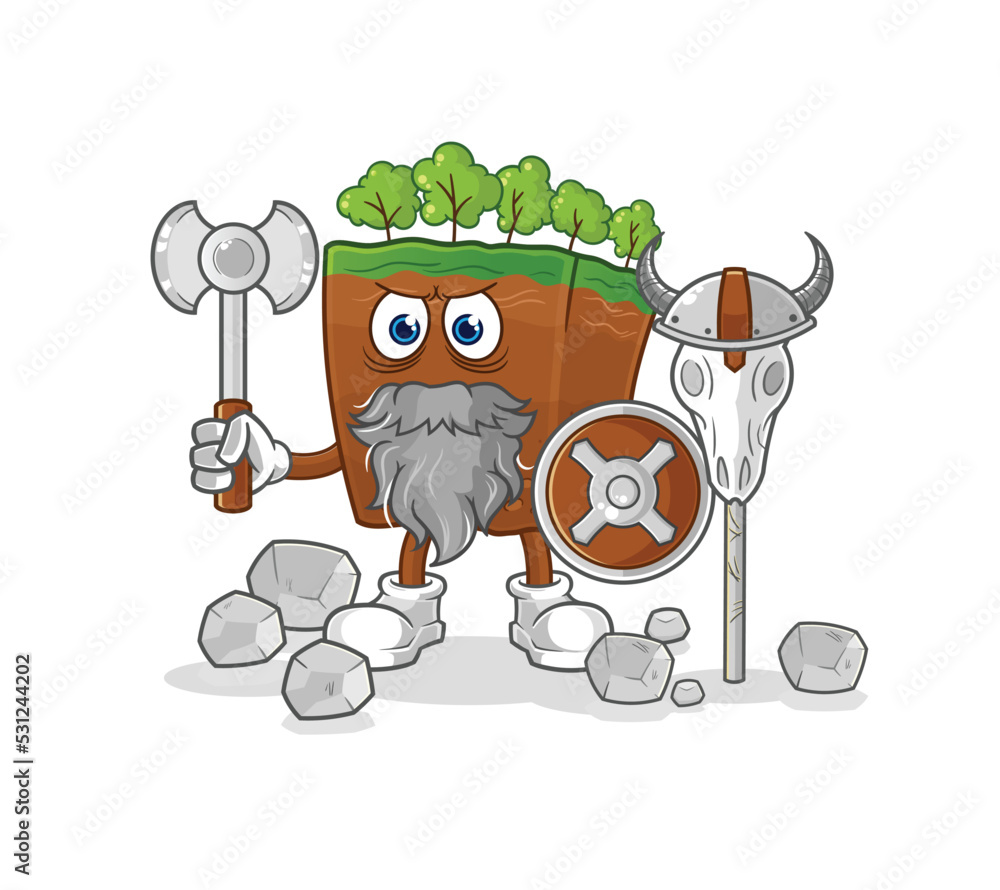 soil layers viking with an ax illustration. character vector