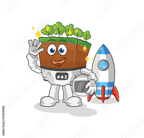 soil layers astronaut waving character. cartoon mascot vector