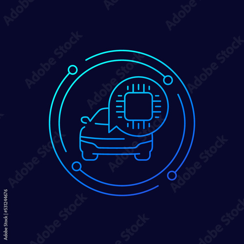 microchip and car icon, linear design