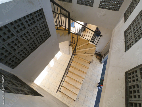 Photo of the staircase connecting the ground floor to the upper floor of a building in the town square of Cicalengka - Indonesia.