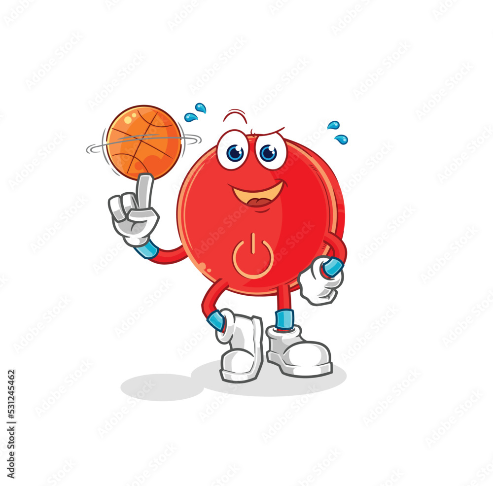 power button playing basket ball mascot. cartoon vector power button playing basket ball mascot. cartoon vector