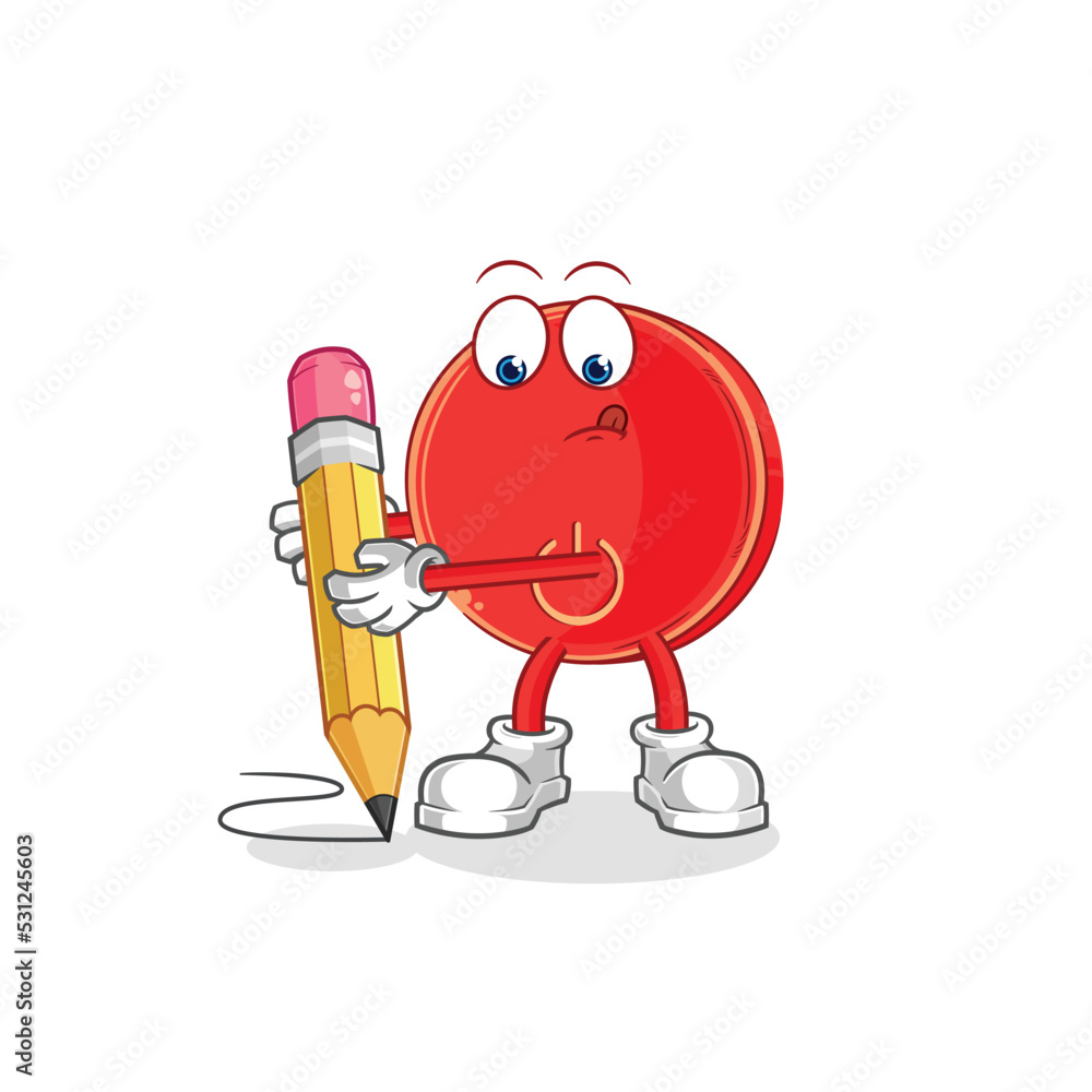 power button write with pencil. cartoon mascot vector