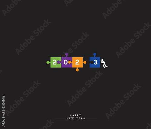 people connecting the 2023 puzzle. Happy new year concept.vector illustration