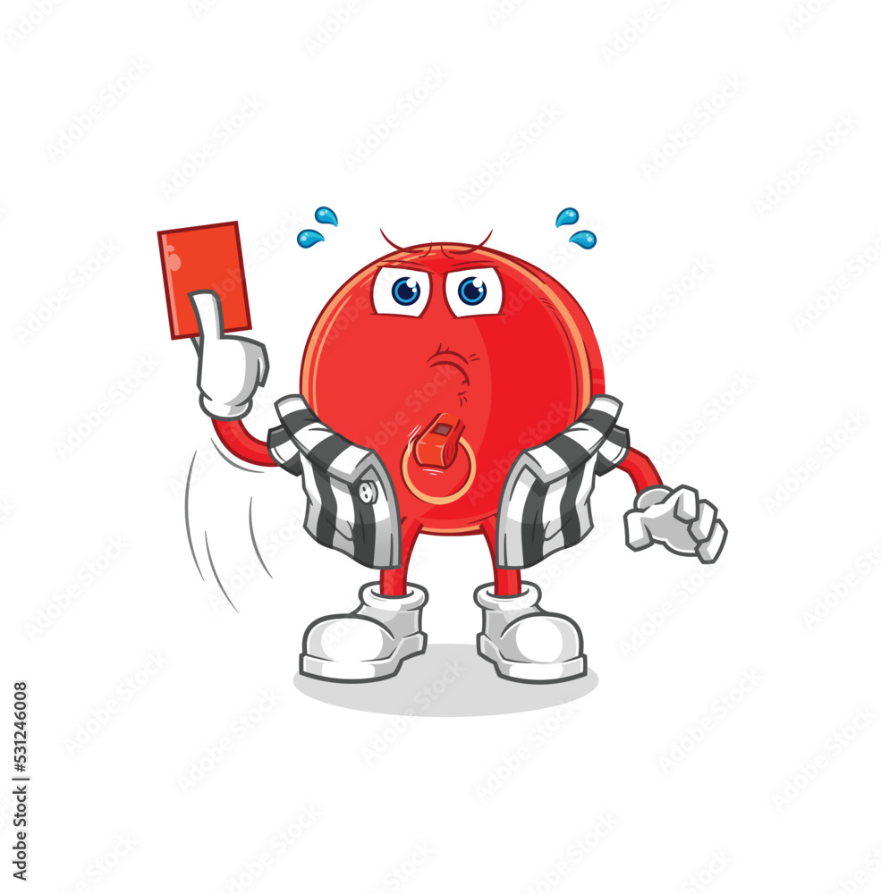 power button referee with red card illustration. character vector power button referee with red card illustration. character vector