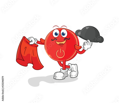 power button matador with red cloth illustration. character vector