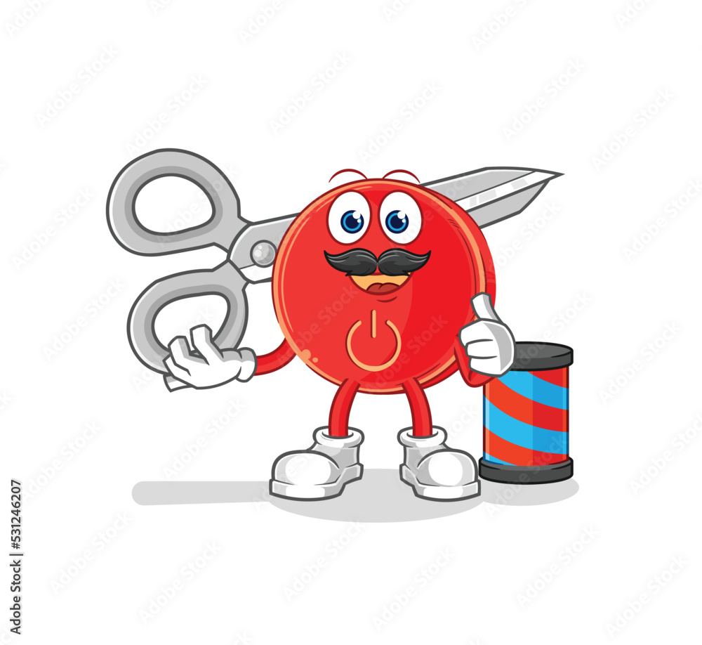 Fototapeta premium power button barber cartoon. cartoon mascot vector