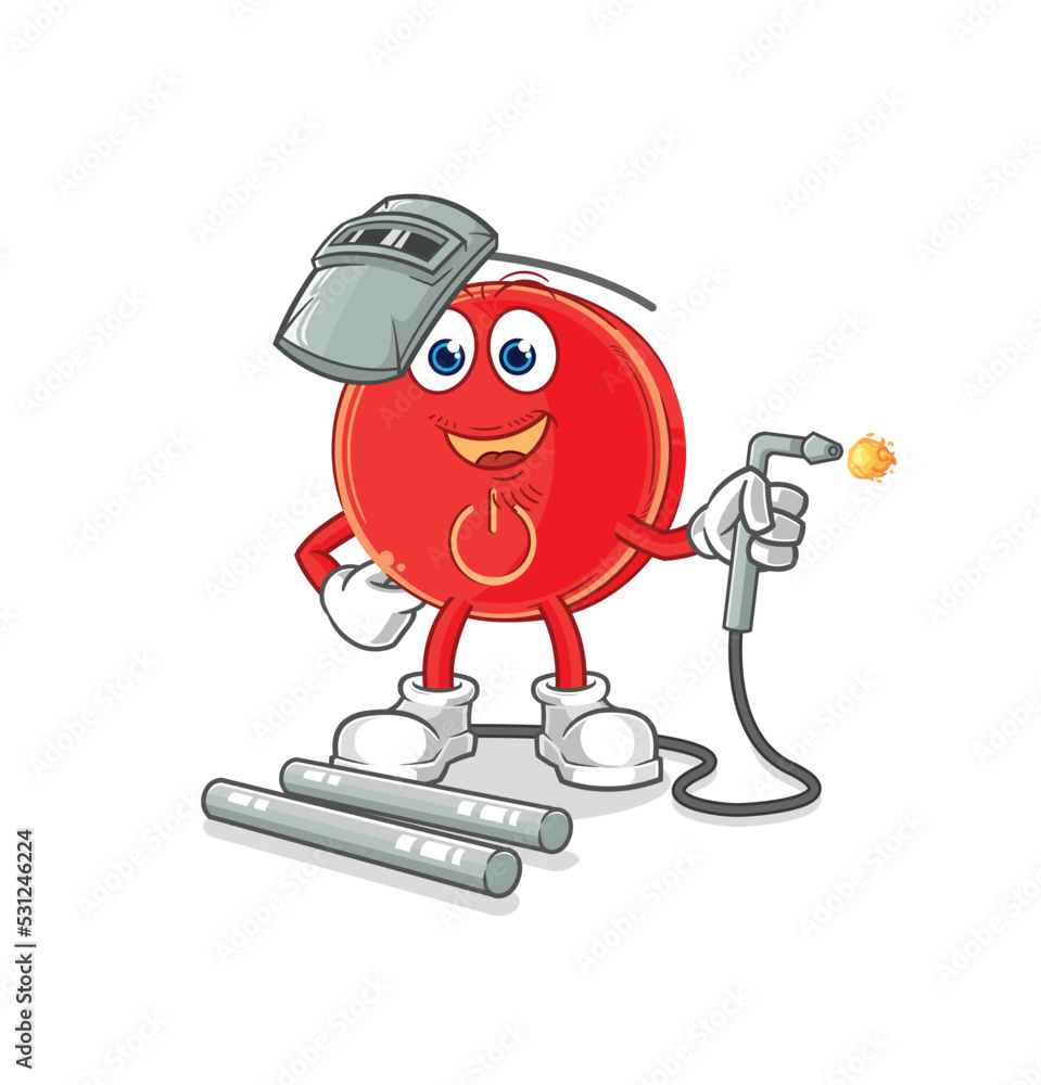 Fototapeta premium power button welder mascot. cartoon vector