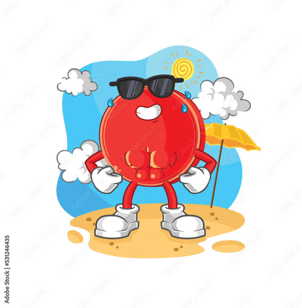 Naklejka premium power button sunbathing in summer. character vector