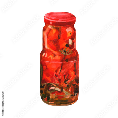 Jar of homemade canned pickled tomatoes