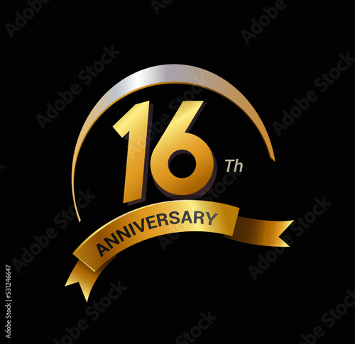 16 years golden with swoosh anniversary logo celebration