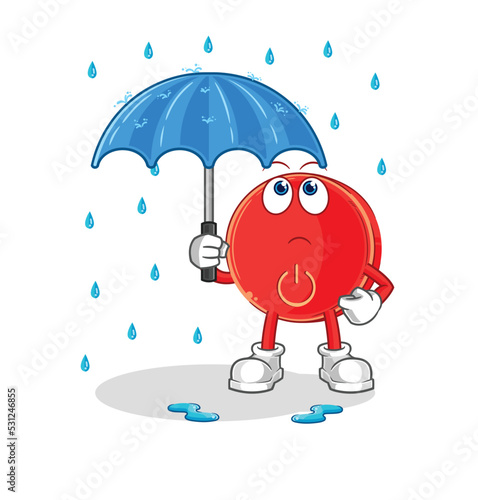 power button holding an umbrella illustration. character vector