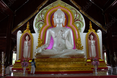 Beautiful buddha statue for thai people foreign travelers travel visit respect praying blessing holy mystery worship at Wat Buddha Saeng Tham Dharma practice office at Nong Khae in Saraburi, Thailand