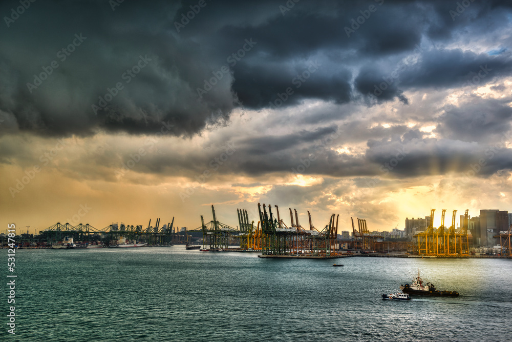 Fototapeta premium Departure from the port of the city of Singapore