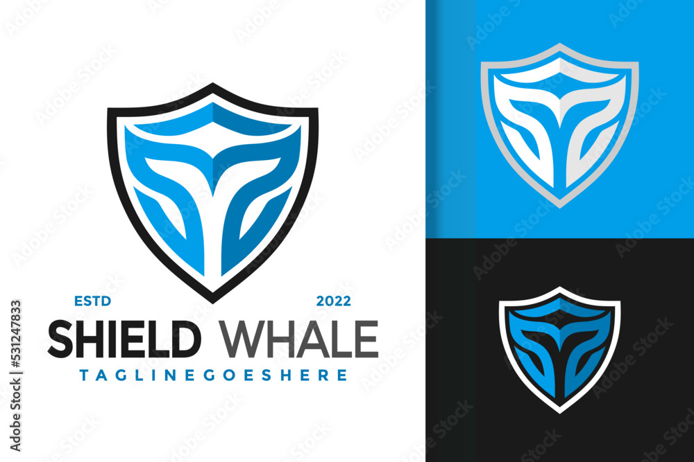 Abstract Shield Whale Logo Design, brand identity logos vector, modern logo, Logo Designs Vector Illustration Template