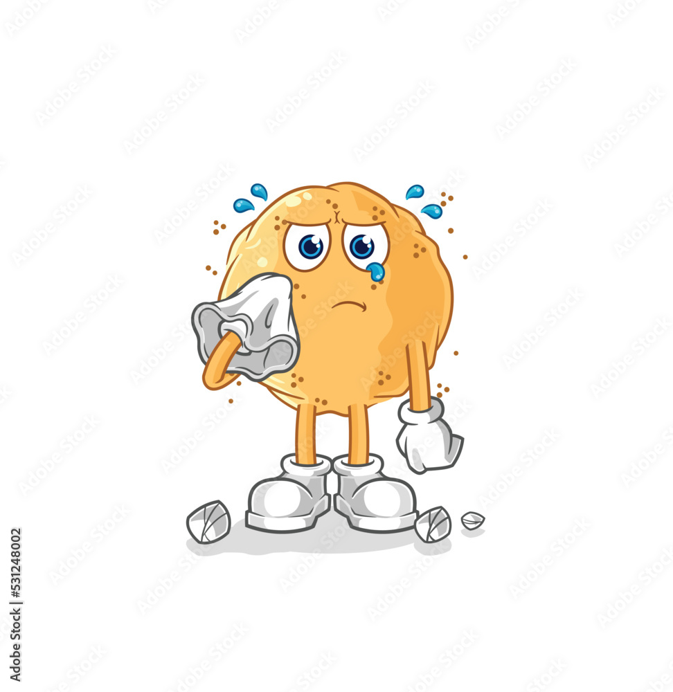 sand ball cry with a tissue. cartoon mascot vector sand ball cry with a tissue. cartoon mascot vector