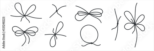 Lace bows or bow knot sketch. Rope knots, marine knots. Vector illustration