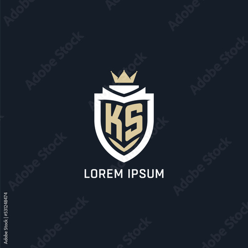 Initial letter KS shield and crown logo style, esport team logo design inspiration