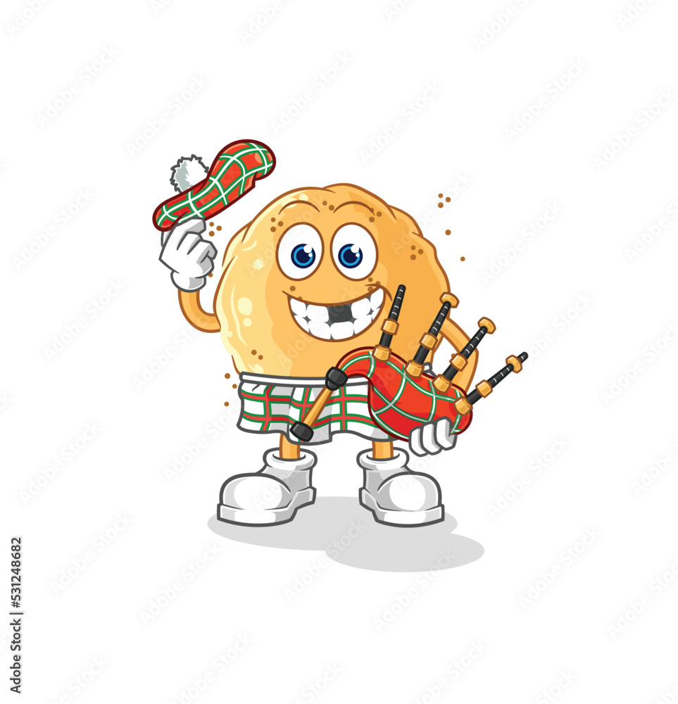Obraz premium sand ball scottish with bagpipes vector. cartoon character
