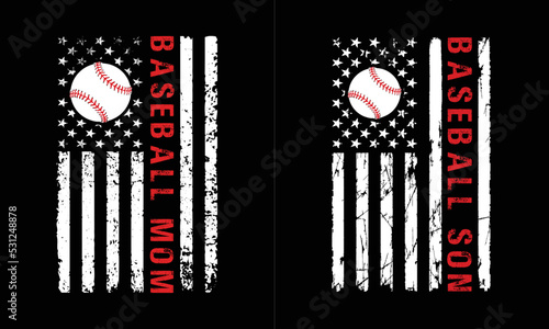 USA Flag Baseball Mom Logo Design. American Flag Baseball Son Illustration.