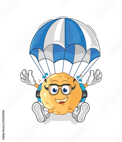 sand ball skydiving character. cartoon mascot vector