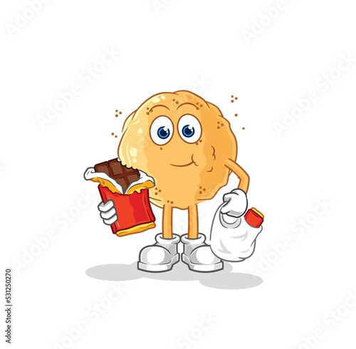 sand ball eat chocolate mascot. cartoon vector