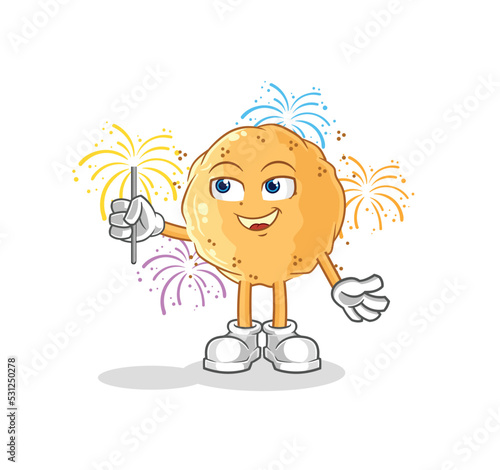 sand ball with fireworks mascot. cartoon vector