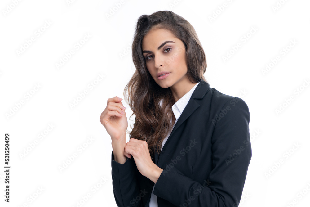 Elegant young businesswoman on white studio background. Portrait of a beautiful business woman. Elegant young businesswoman on white studio background. Portrait of a beautiful business woman.