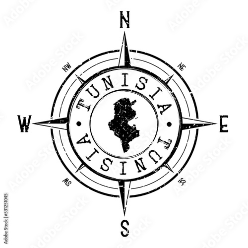 Tunisia Stamp Map Compass Adventure. Illustration Travel Country Symbol. Seal Expedition Wind Rose Icon.