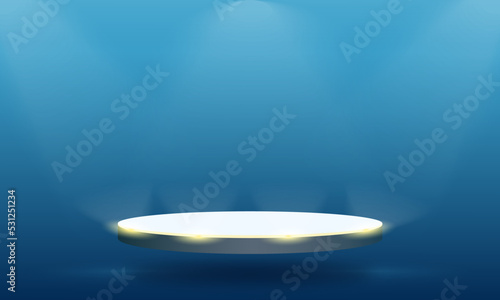 Glowing podium on a blue background with lanterns
