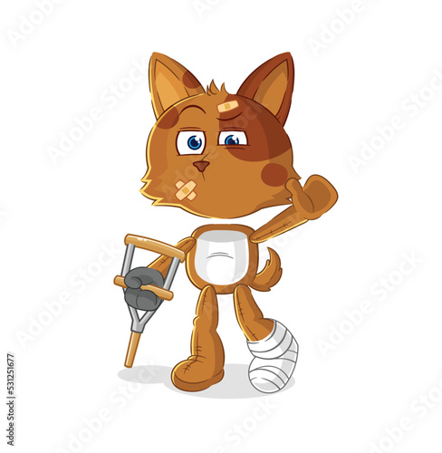 dog sick with limping stick. cartoon mascot vector