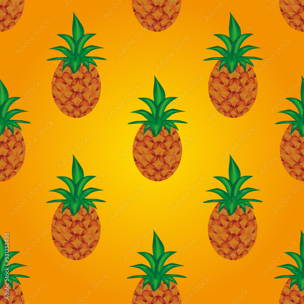 Seamless pattern with pineapple and beautiful green tail. Pineapple background. Vector illustration with exotic tropical fruit. Seamless pattern with pineapple and beautiful green tail. Pineapple background. Vector illustration with exotic tropical fruit.