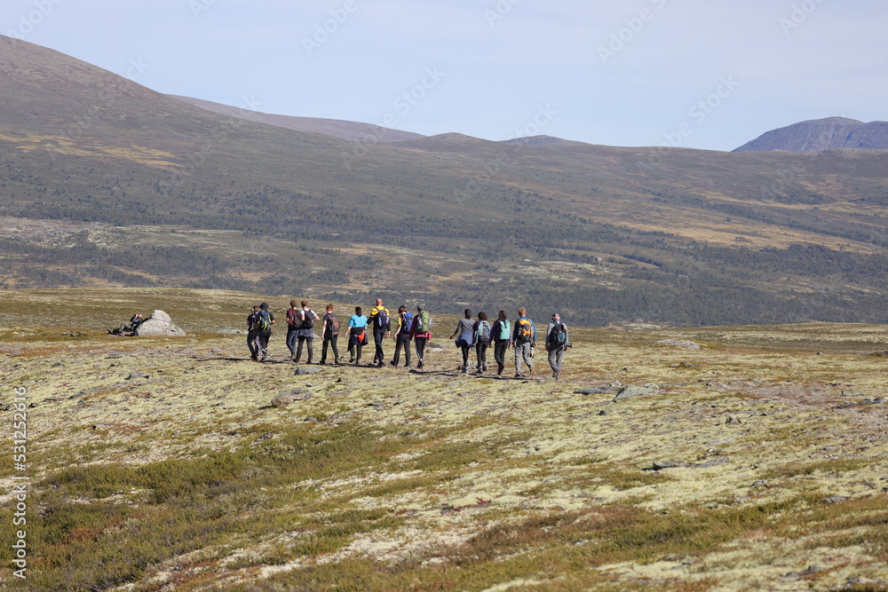 People inside Dovre National Park, Norway, Scandinavia, Europe