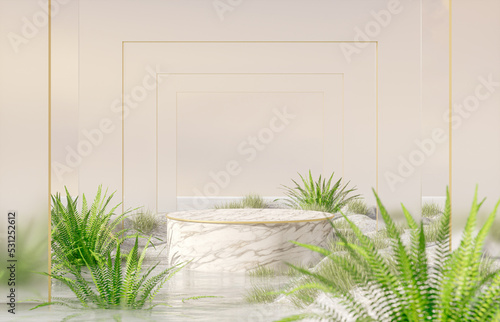 Fototapeta Natural beauty podium backdrop for product display with Summer fern garden scene