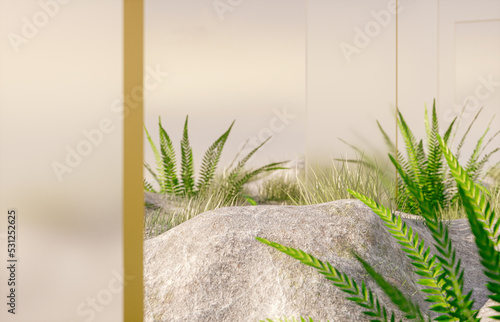 Natural beauty podium backdrop for product display with Summer fern garden scene.  photo