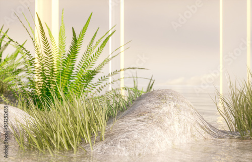 Fotografie, Obraz Natural beauty podium backdrop for product display with Summer fern garden scene