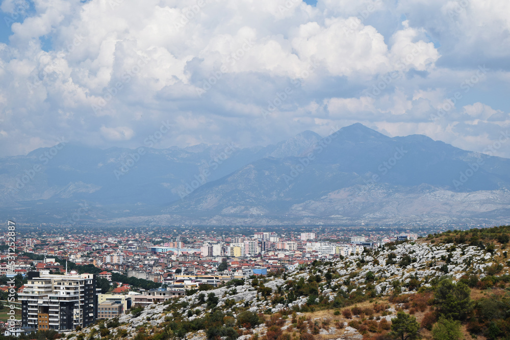 view of the surroundings of the city of Shkoder in Albania from a height