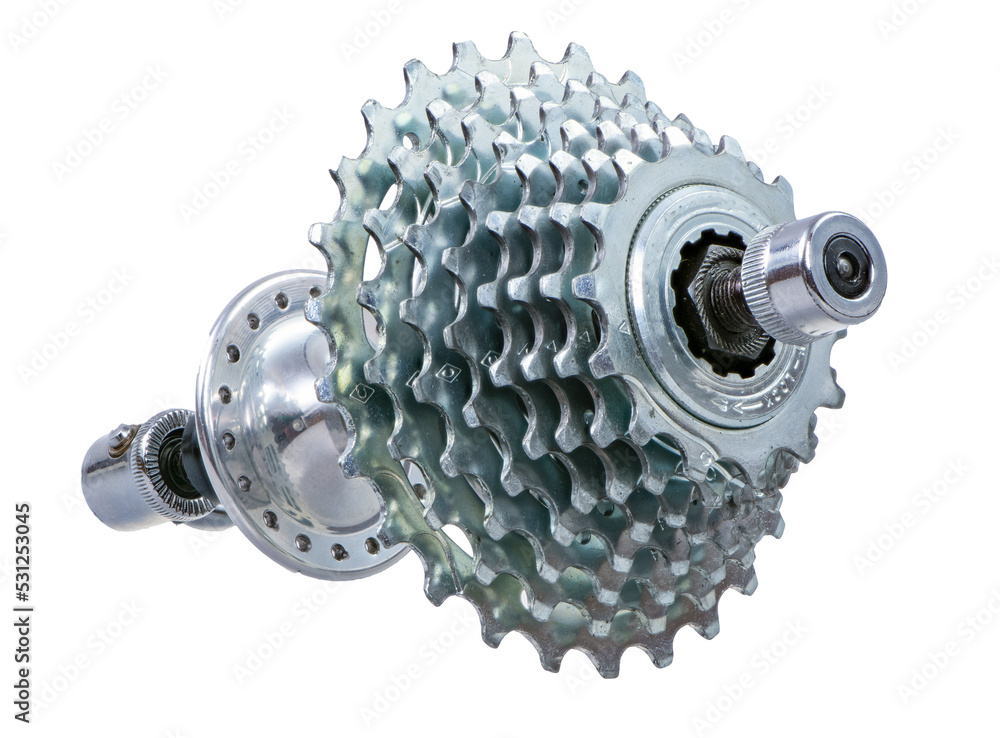 Closeup of an isolated sprocket wheel of a bike