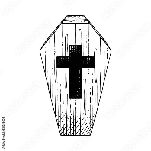 Coffin drawn in engraving style