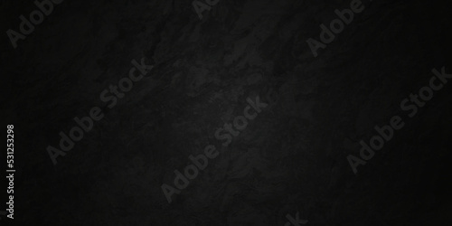 Dark black grunge textured concrete background. Panorama dark grey black slate background or texture. Vector black concrete texture. Stone wall background. 