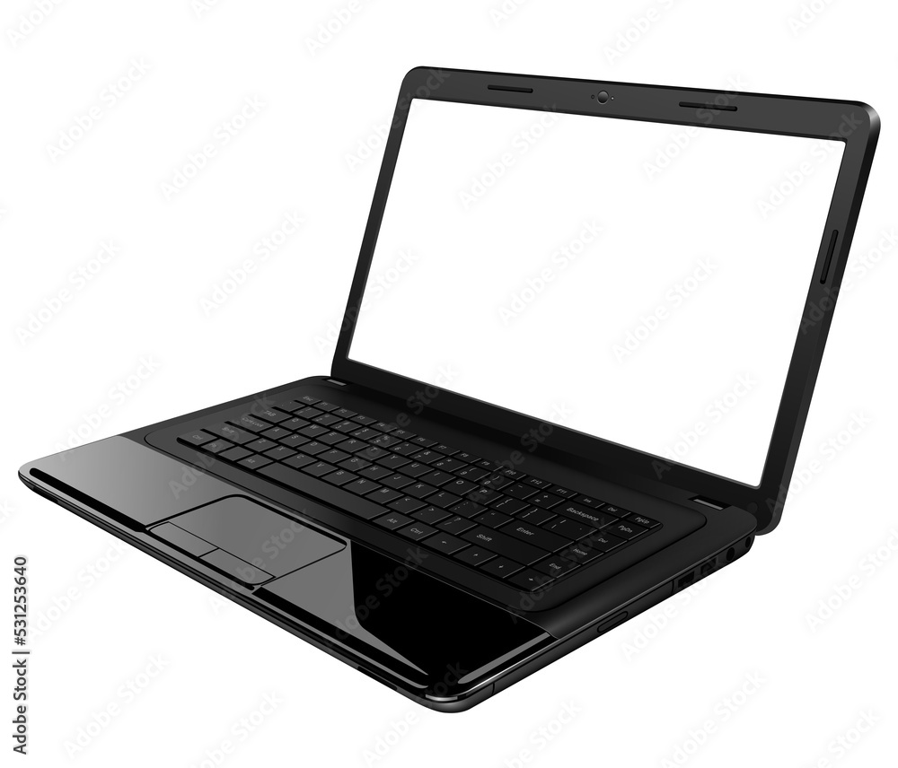 Laptop, modern computer with blank screen isolated, 3d realistic technology icon illustration. Laptop, modern computer with blank screen isolated, 3d realistic technology icon illustration.