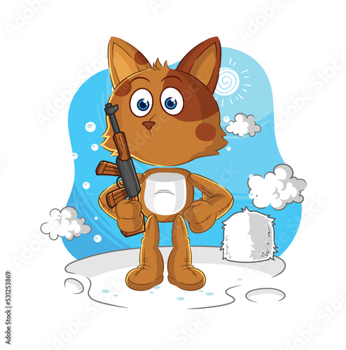 dog soldier in winter. character mascot vector