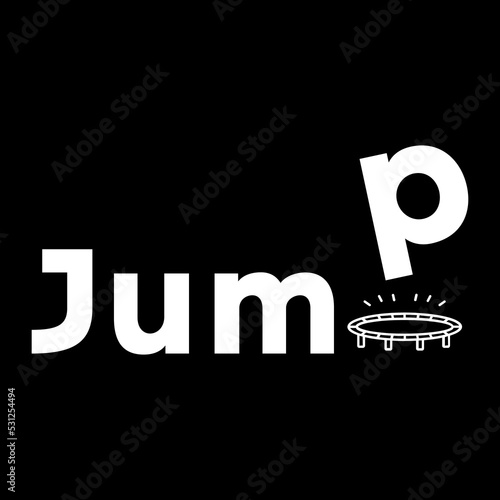 Jump word typography design with p latter on trampoline 