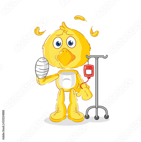 chick sick in IV illustration. character vector