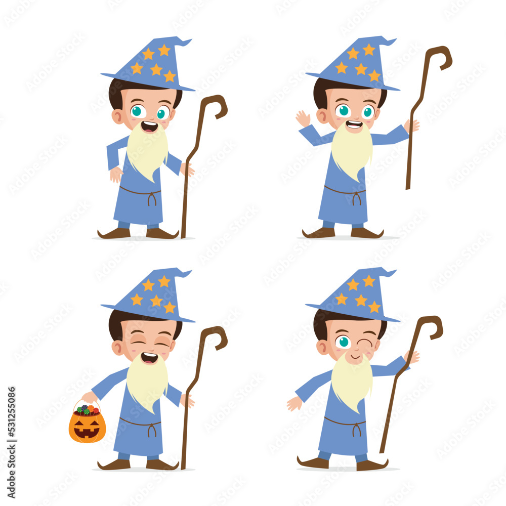Cute Kid Wearing Wizard Costume for Halloween Vector Illustration Cute Kid Wearing Wizard Costume for Halloween Vector Illustration