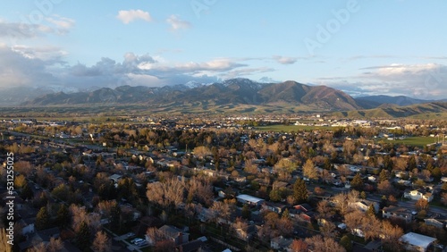 Beautiful landscape of the town and the Bridger mountain range in a background in Bozeman, Montana. photo